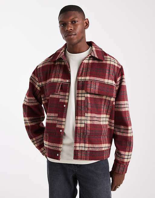 ASOS DESIGN wool look harrington jacket in red check