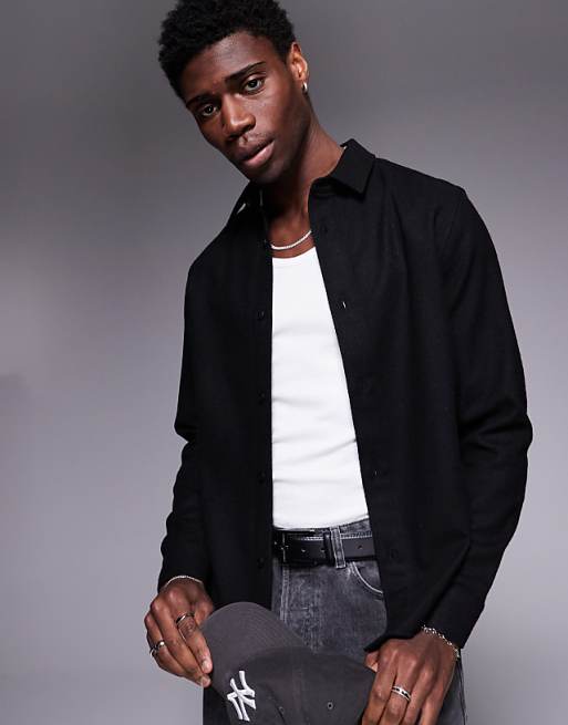 ASOS DESIGN wool look overshirt in black