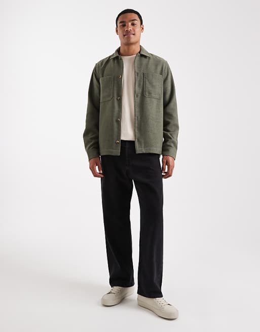 ASOS DESIGN Wool Look Overshirt In Dark Green