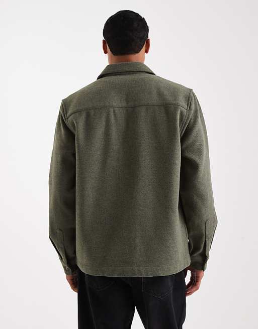 ASOS DESIGN Wool Look Overshirt In Dark Green