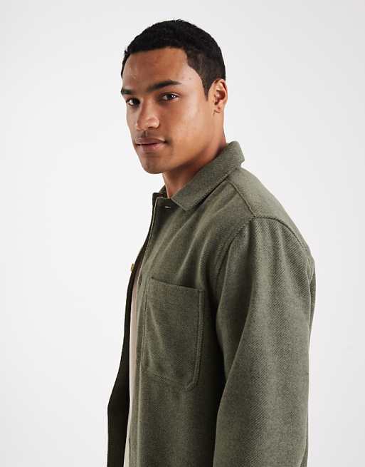 ASOS DESIGN Wool Look Overshirt In Dark Green