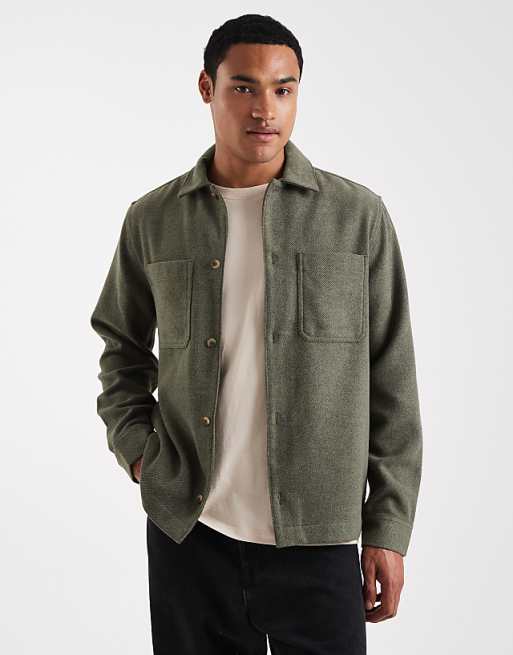 ASOS DESIGN wool look overshirt in dark green