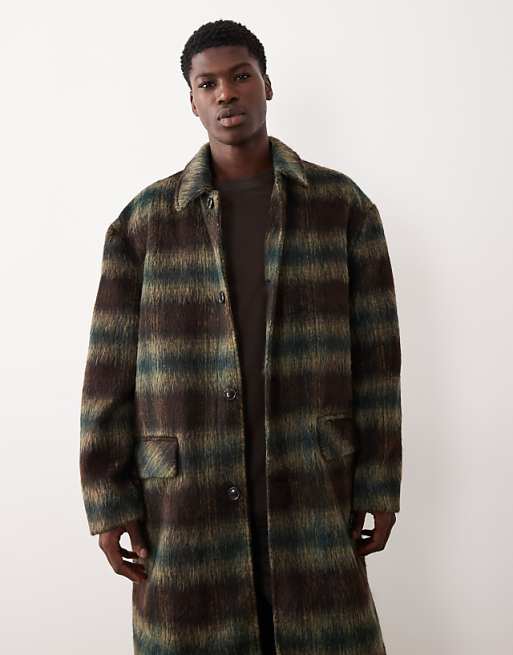 ASOS DESIGN Wool Look Oversized Coat In Brown Check