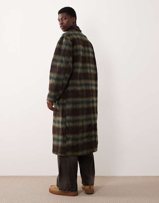 ASOS DESIGN Wool Look Oversized Coat In Brown Check