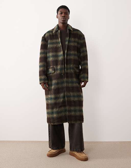 ASOS DESIGN wool look oversized coat in brown check