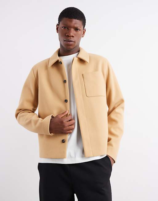 ASOS DESIGN wool look shacket in camel