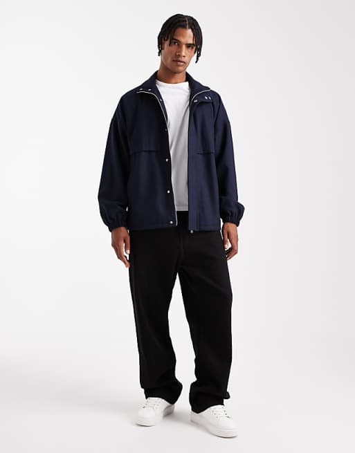 ASOS DESIGN Wool Look Track Jacket In Navy