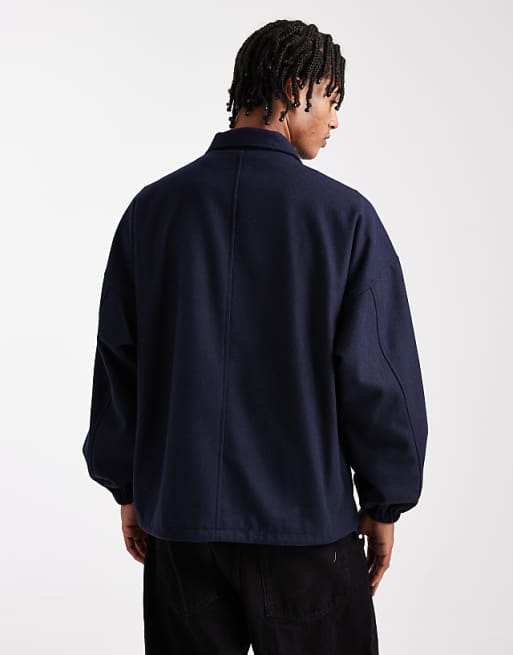 ASOS DESIGN Wool Look Track Jacket In Navy