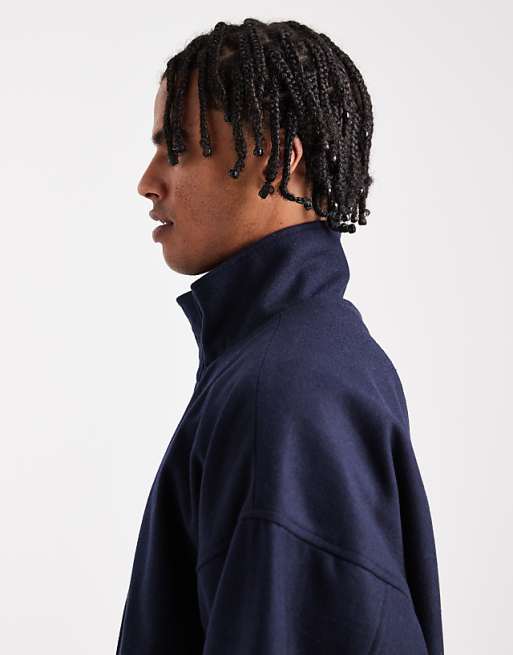 ASOS DESIGN Wool Look Track Jacket In Navy