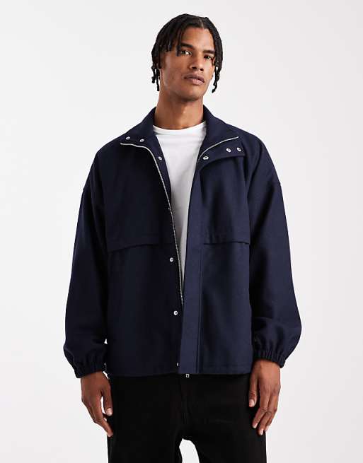 ASOS DESIGN wool look track jacket in navy