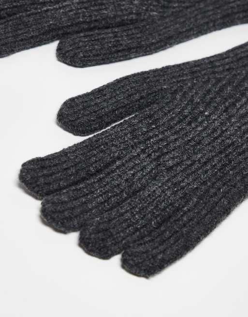 ASOS DESIGN Wool Ribbed Gloves In Charcoal
