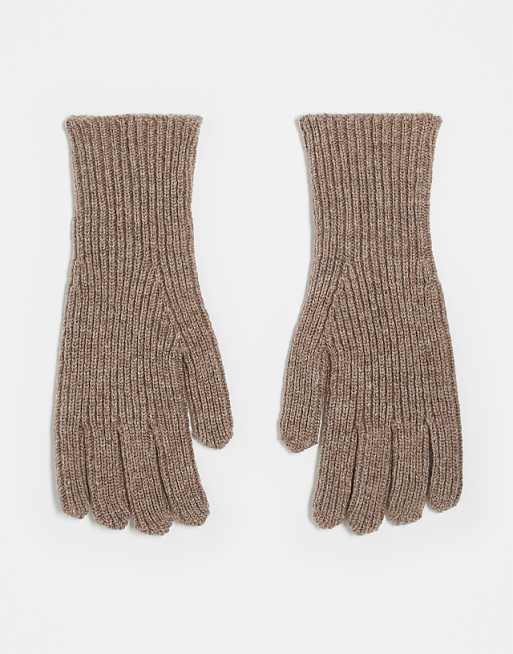 ASOS DESIGN wool ribbed gloves in oatmeal