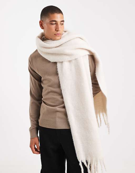 ASOS DESIGN woven brushed scarf in cream