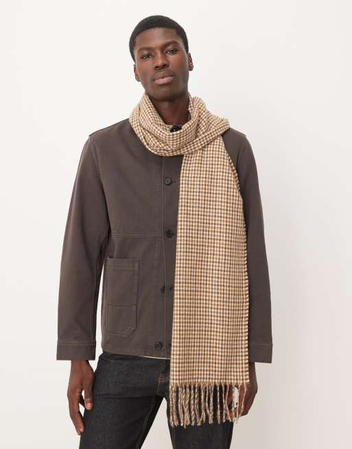 ASOS DESIGN Woven Houndstooth Check Scarf In Beige