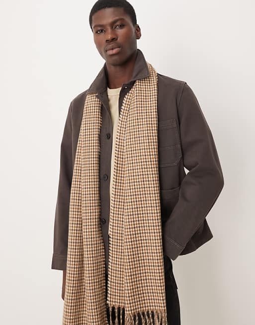 ASOS DESIGN woven houndstooth check scarf in beige
