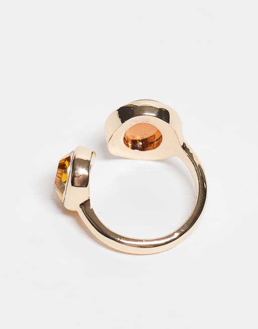 ASOS DESIGN Wrap Around Ring With Amber Faux Semi Precious Stones In Gold Tone