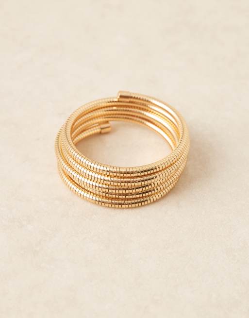 ASOS DESIGN Wrap-around Stretchy Bracelet In Gold Tone