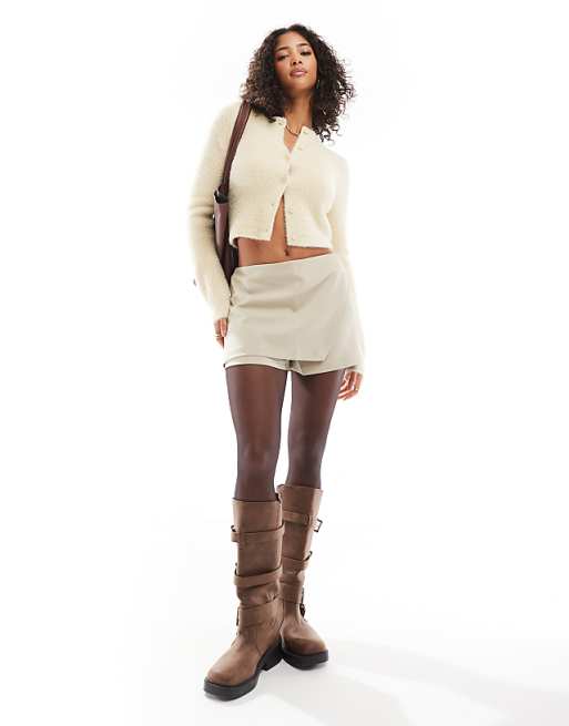 ASOS DESIGN Wrap Front Skort In Natural