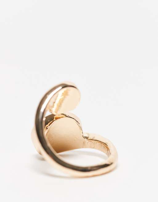 ASOS DESIGN Wraparound Ring With Faux Pearl Detail In Gold Tone