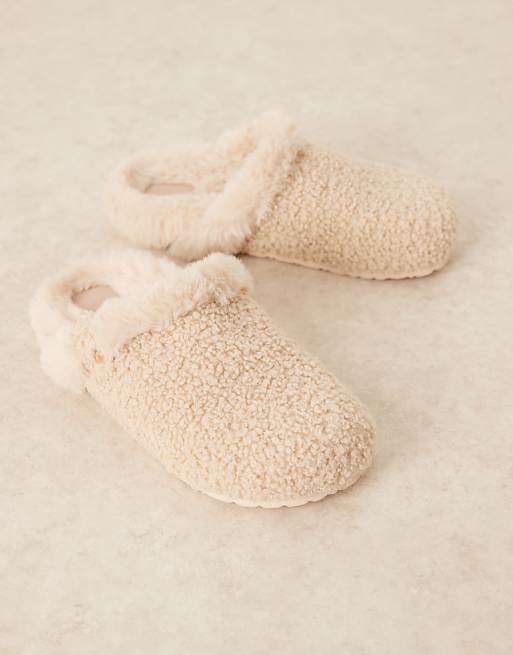 ASOS DESIGN Zabby Clog Mule Slipper In Cream Borg