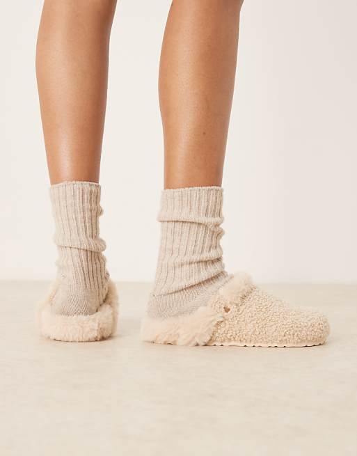 ASOS DESIGN Zabby Clog Mule Slipper In Cream Borg