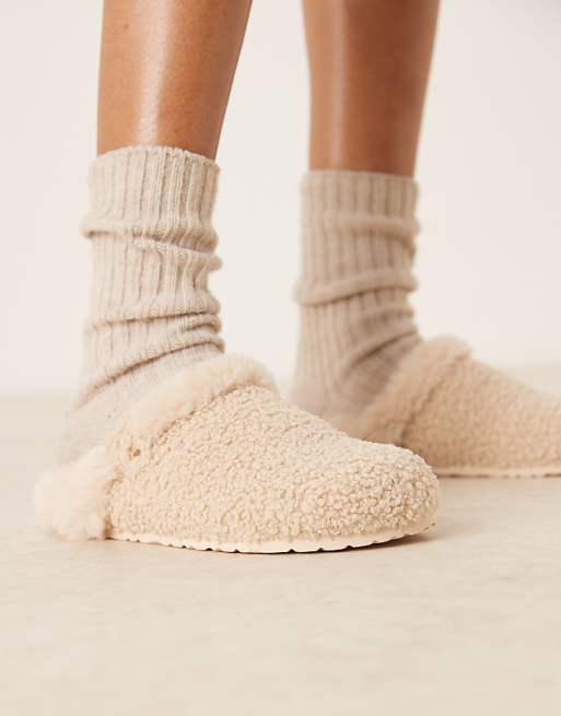 ASOS DESIGN Zabby clog mule slipper in cream borg