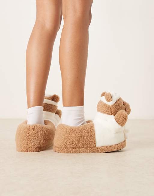 ASOS DESIGN Zemi Teddy Bear Robe Slipper In Tan Borg