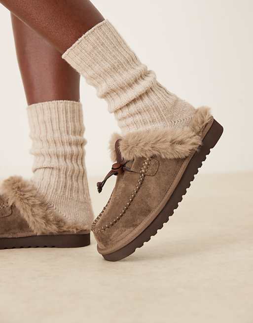 ASOS DESIGN Zeta Moccasin Mule Slipper In Grey