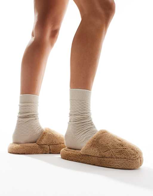 ASOS DESIGN Zina Closed Toe Slippers In Tan