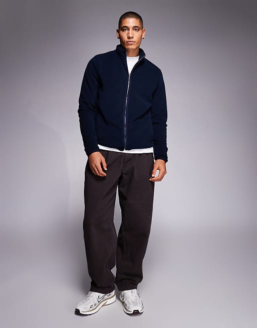 ASOS DESIGN Zip Through Fleece Jacket In Navy