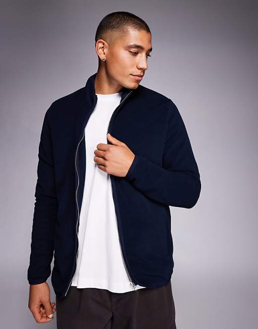 ASOS DESIGN zip through fleece jacket in navy