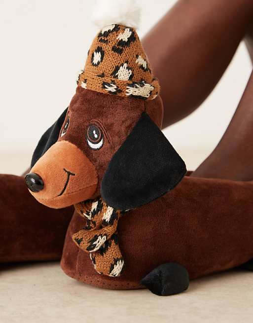 ASOS DESIGN Zizzle Sausage Dog Slippers In Brown