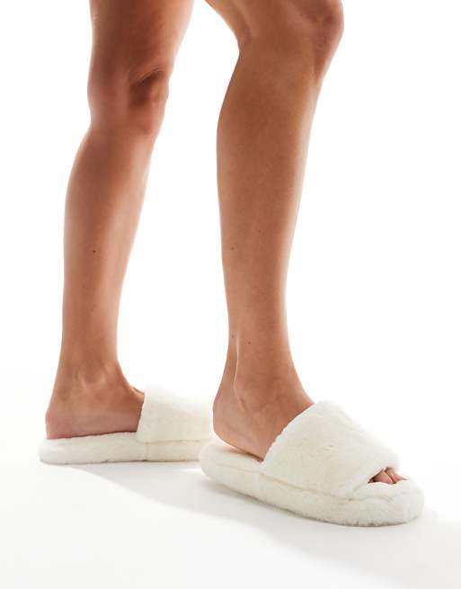 ASOS DESIGN Zofia mule slippers in cream fur
