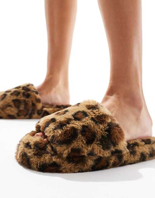 ASOS DESIGN Zofia Mule Slippers In Leopard Fur