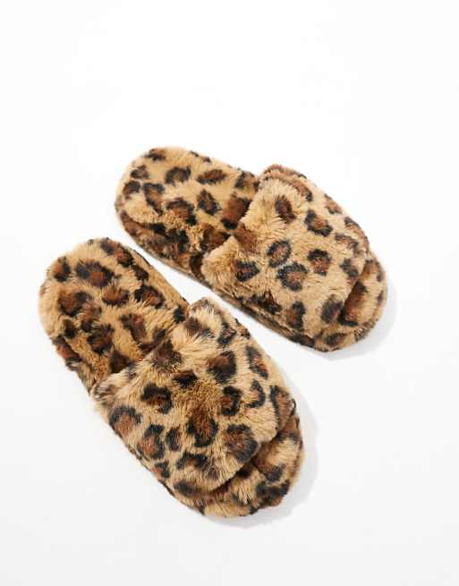 ASOS DESIGN Zofia Mule Slippers In Leopard Fur