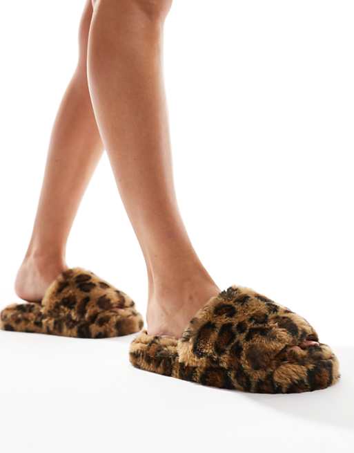 ASOS DESIGN Zofia mule slippers in leopard fur