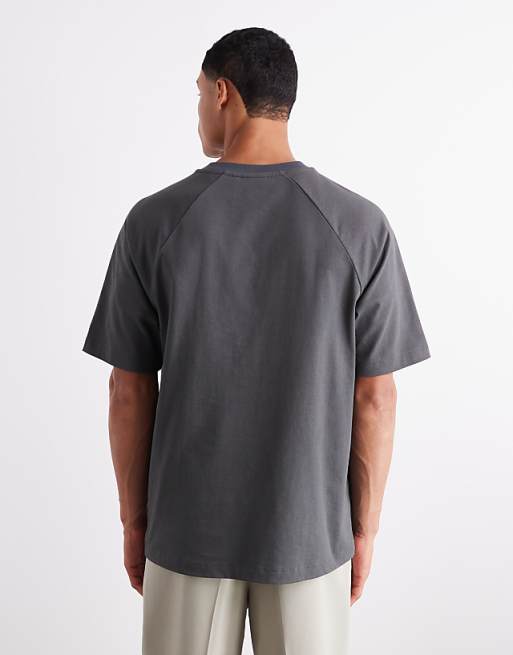 ASOS DETAIL Heavyweight 240gsm Relaxed Fit Raglan T-shirt In Charcoal