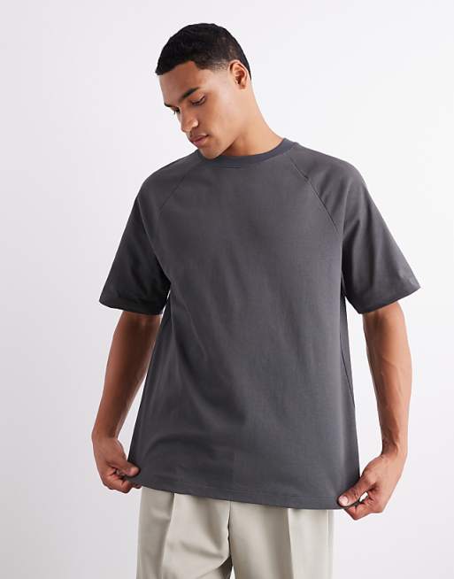 ASOS DETAIL heavyweight 240gsm relaxed fit raglan t-shirt in charcoal