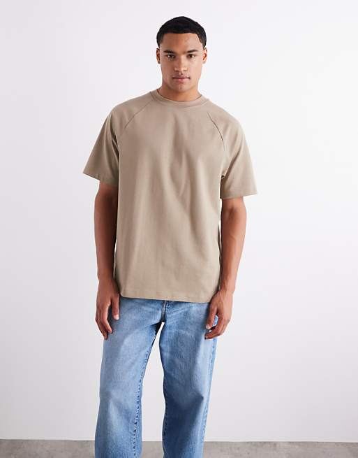 ASOS DETAIL heavyweight 240gsm relaxed fit raglan t-shirt in greige