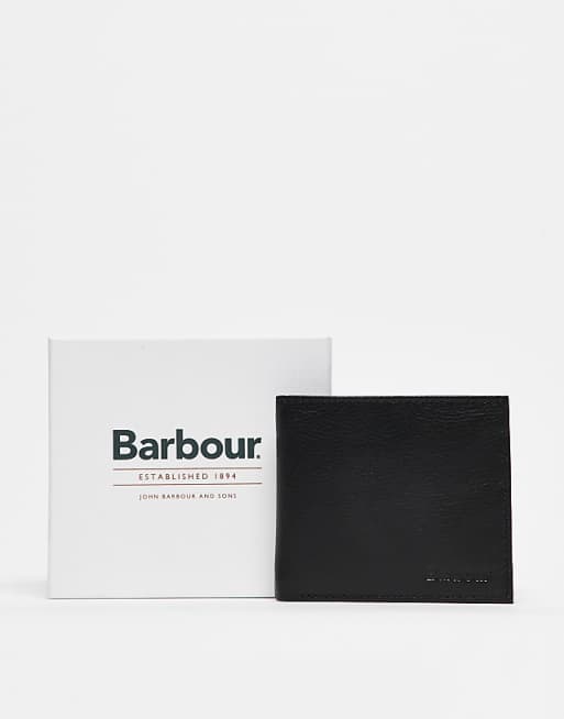 Barbour Colwell leather billfold wallet in black/classic