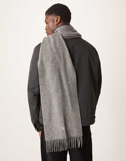 Barbour plain lambswool scarf in light grey marl