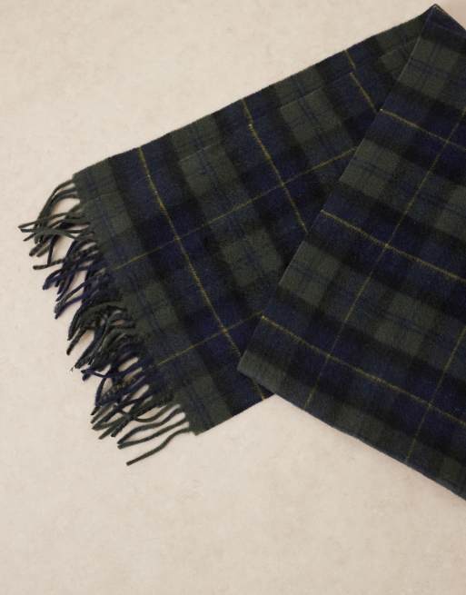 Barbour Tartan Lambswool Scarf In Olive Green Night