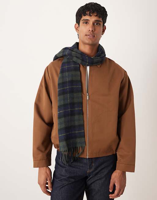Barbour Tartan lambswool scarf in olive green night