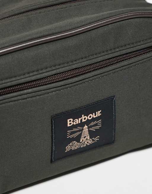 Barbour Wax Washbag In Olive Green/beacon