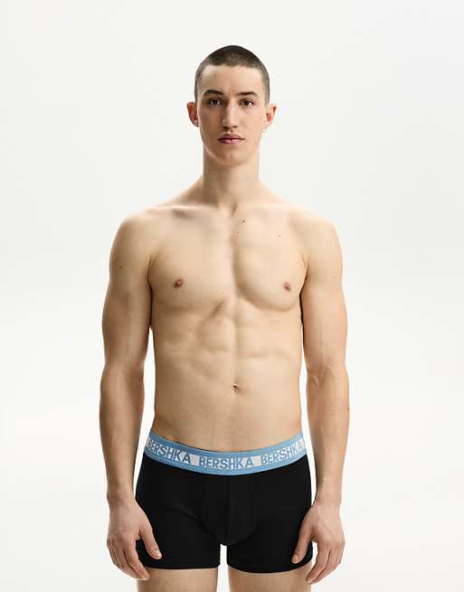 Bershka 3 Pack Of Boxers With Wide Printed Waistband In Black