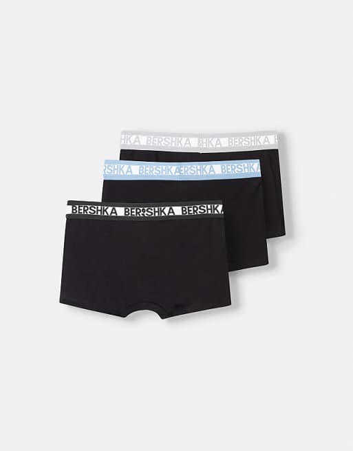 Bershka 3 pack of boxers with wide printed waistband in black