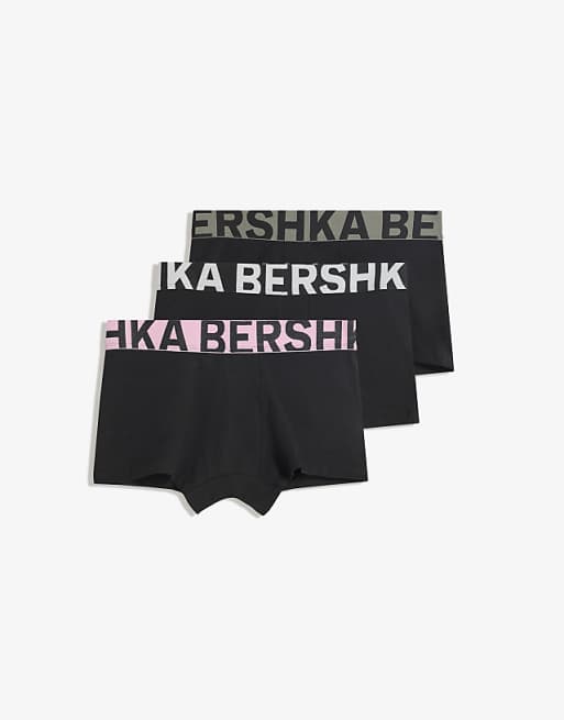Bershka 3-pack of boxers with wide waistband in pink