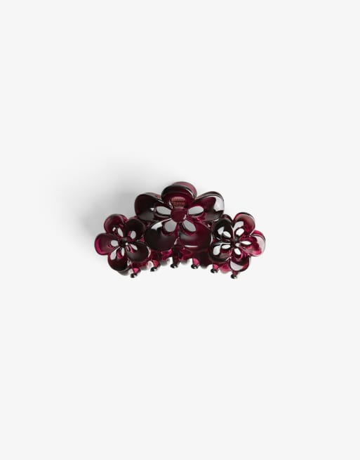 Bershka Floral Hair Clip In Burgundy