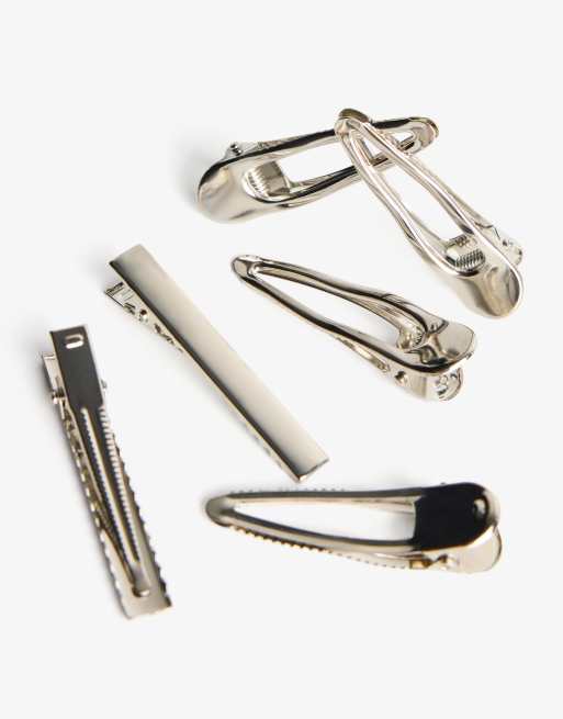 Bershka Pack Of 6 Hair Clips In Silver