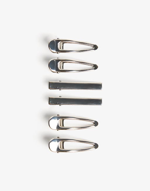 Bershka Pack of 6 hair clips in silver
